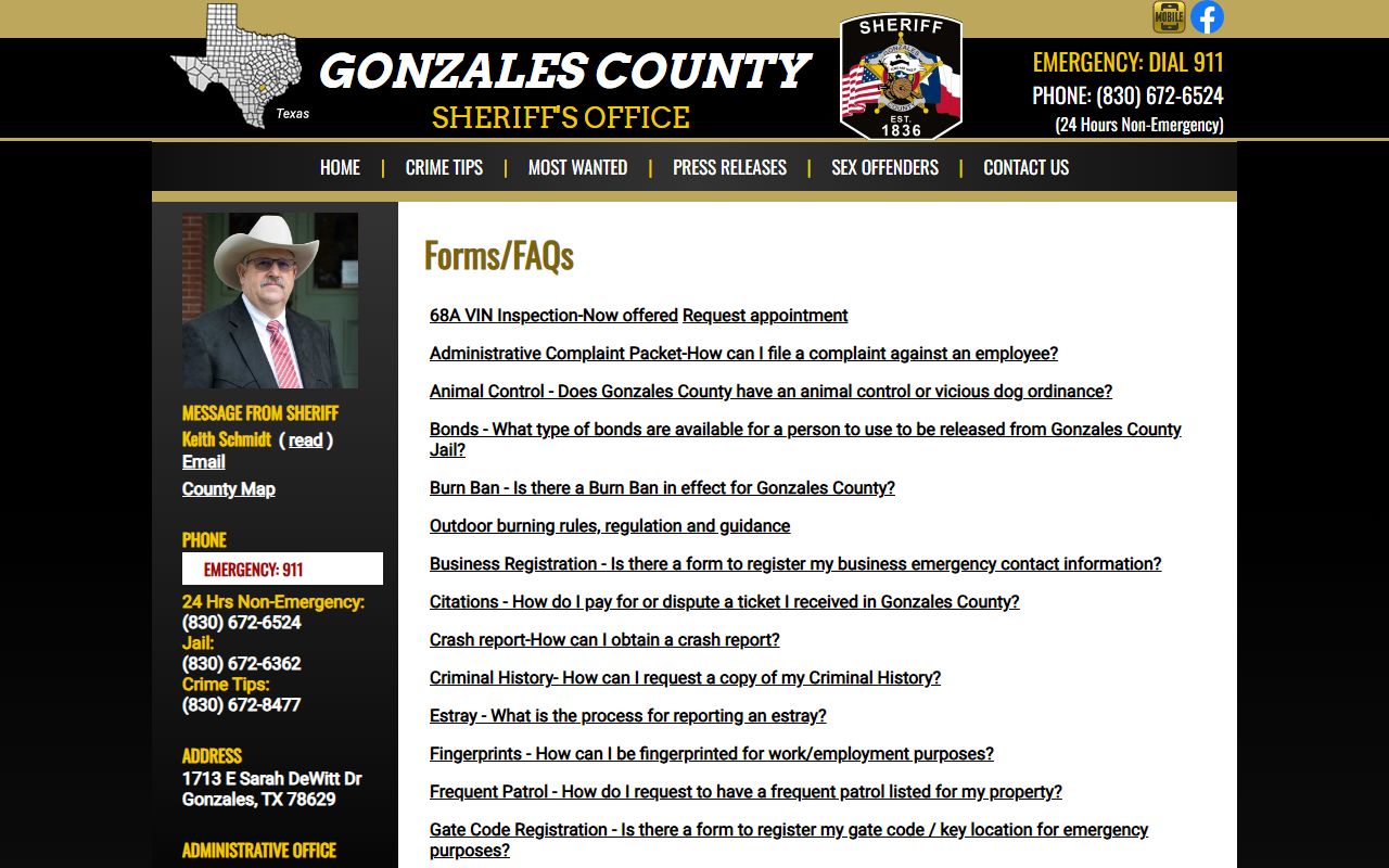 Gonzales County jail mugshots record request forms source