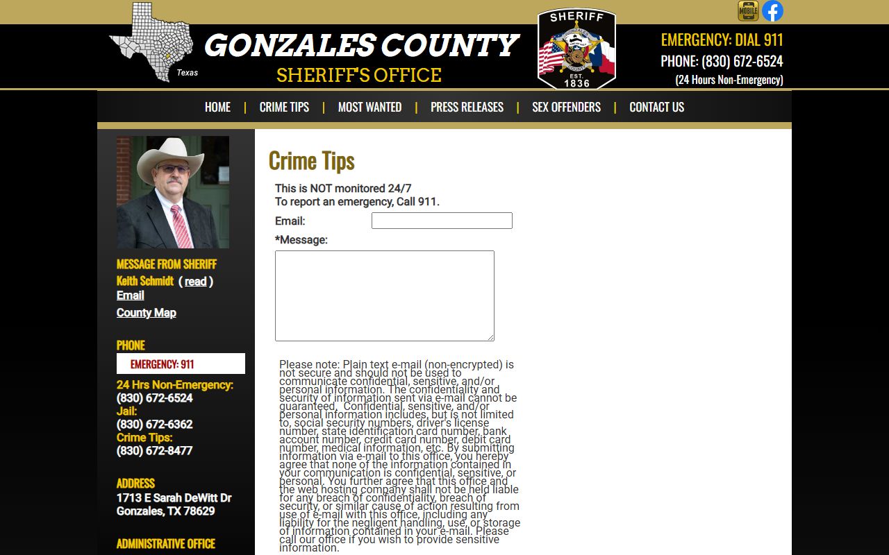 Gonzales County sheriff warning against sending sensitive data for mugshot requests